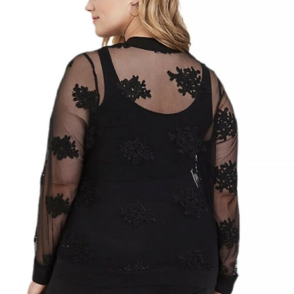 *NWT* BLACK EMBROIDERED MESH BOMBER JACKET - Picture 2 of 4